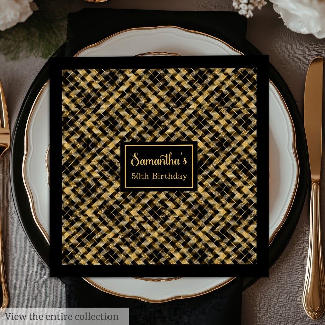 Personalized Napkins Black Gold Elegant Birthday (Personalized Napkins Black Gold Elegant Birthday)