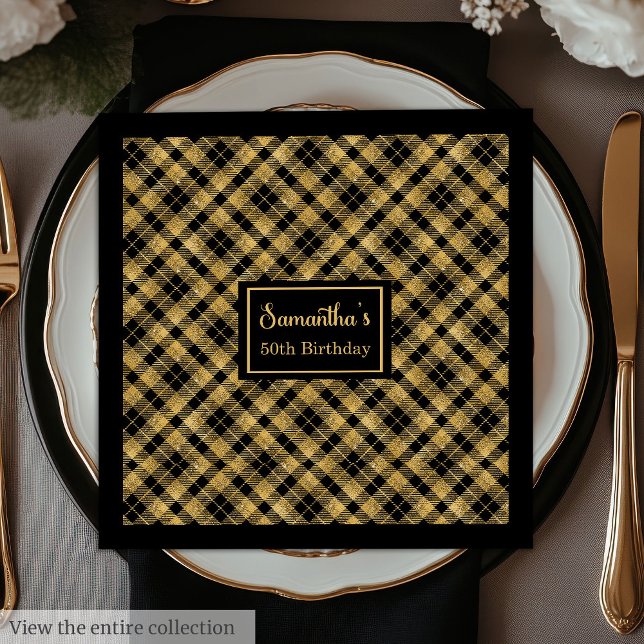 Personalized Napkins Black Gold Elegant Birthday (Monogram Napkins Elegant Black Gold Cocktail Art)