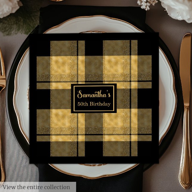 Personalized Napkins Black Gold Elegant Birthday (50th Birthday Napkins Black Gold Custom Keepsake)