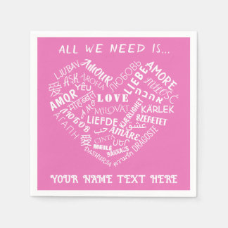 Personalized Napkins Heart LOVE Text Choose Colors