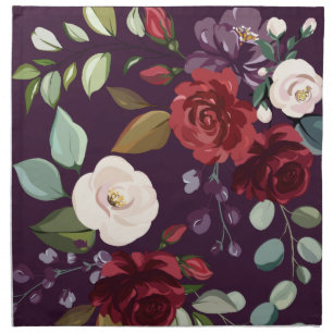 Personalized Napkins Plum Purple Roses Gold Geomet