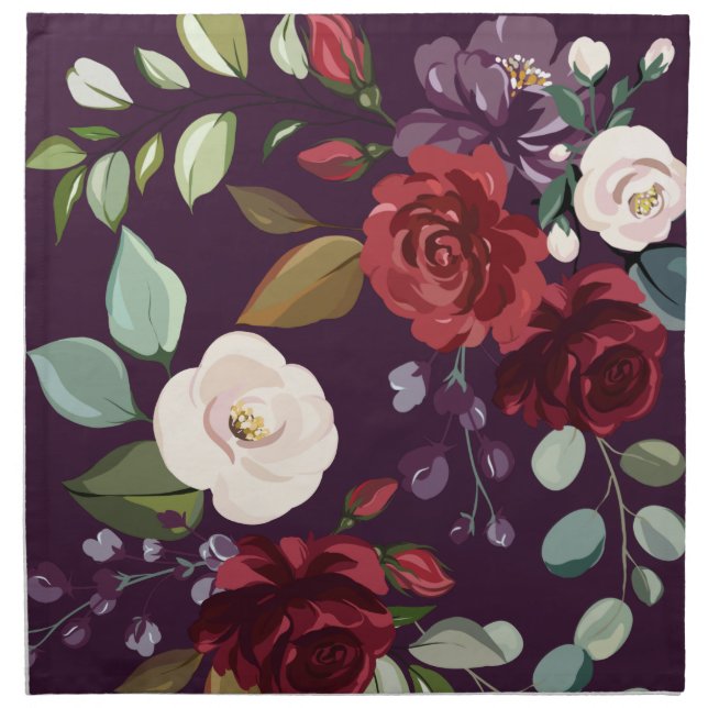 Personalized Napkins Plum Purple Roses Gold Geomet (Front)