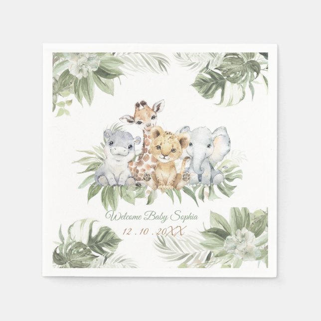 Personalized Napkins Safari Baby Shower Ideas (Front)
