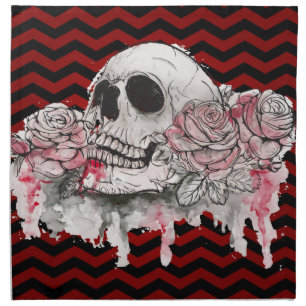 Personalized Napkins Skull Rose Goth Chevron Black