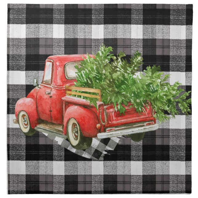 Personalized Napkins XMAS Truck Buffalo Plaid Blac (Front)