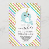 Personalized Narwhal Themed Girls Birthday Party Invitation (Front/Back)
