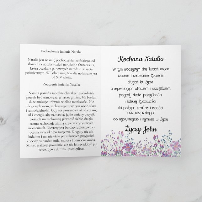 Personalized Natalia Polish name day card (Inside)