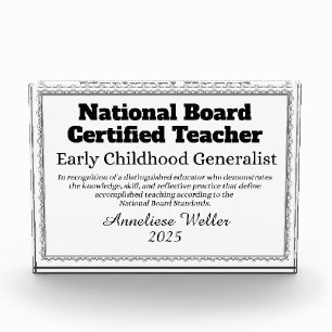 Personalized National Board Certified NBCT EC Gen Acrylic Award