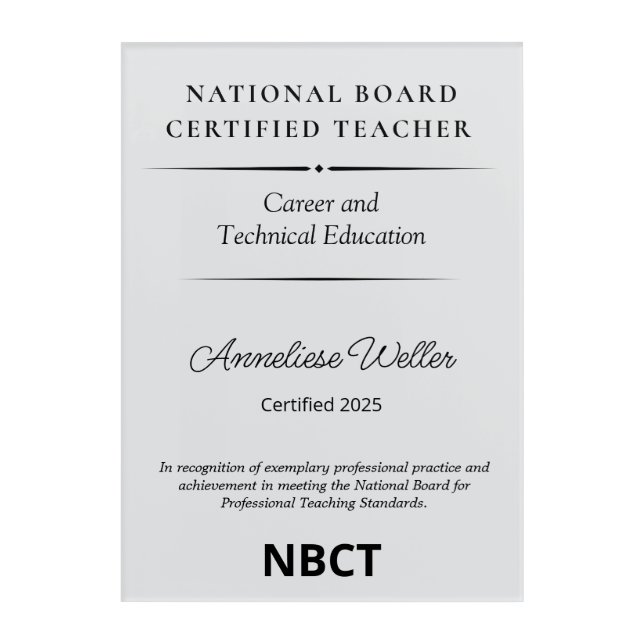 Personalized National Board Certified Teacher Acrylic Print (Front)
