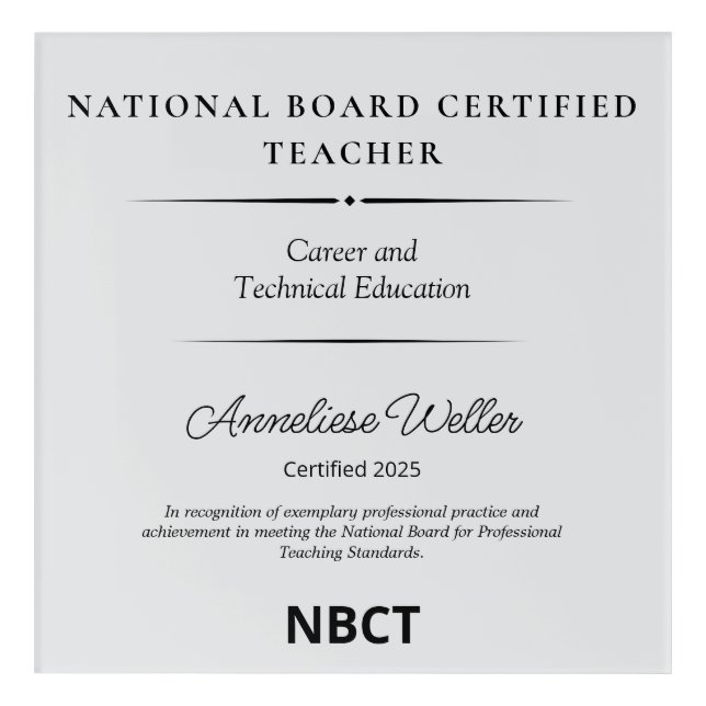 Personalized National Board Certified Teacher Acrylic Print (Front)