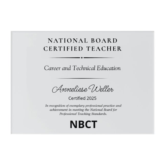 Personalized National Board Certified Teacher Acrylic Print (Front)