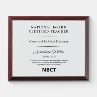 Personalized National Board Certified Teacher Award Plaque