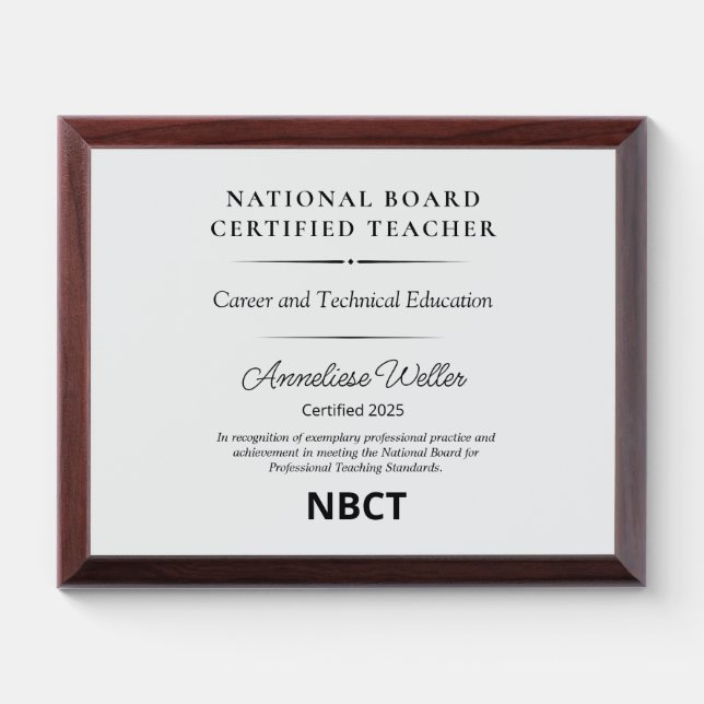 Personalized National Board Certified Teacher Award Plaque (Horizontal)