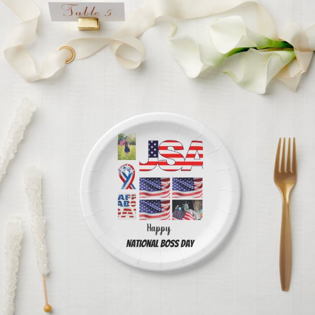 Personalized National Boss Day 8 Photo Collage Paper Plates (Wedding)