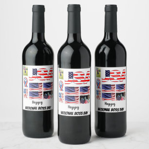 Personalized National Boss Day 8 Photo Collage Wine Label