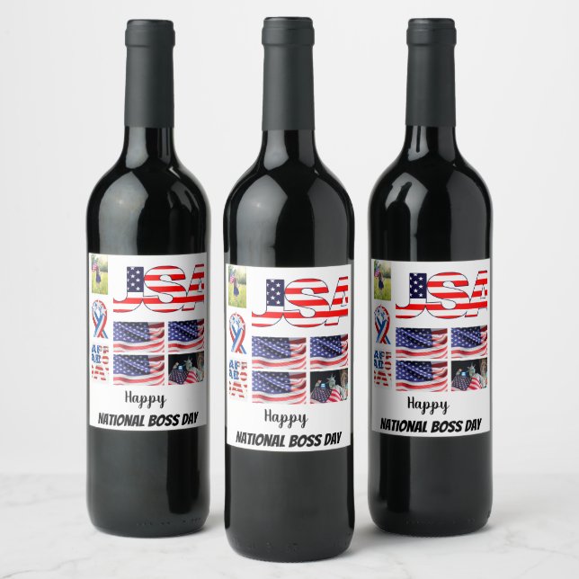 Personalized National Boss Day 8 Photo Collage Wine Label (Bottles)