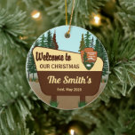 Personalized National Park Sign Christmas Ceramic Ornament<br><div class="desc">Personalized National Park Sign Christmas Ceramic Ornament 

3 areas to personalize"
1. Place or event: Our Christmas,  Our Home,  Our Cabin,  Our Lake House,  etc
2. Name: The Smith's,  Mr. & Mrs,  Jack and Jill,  etc
3. Date: Estd. month/year or the format you like.</div>