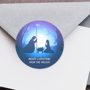 Personalized Nativity Manger Scene3 Christmas  Classic Round Sticker