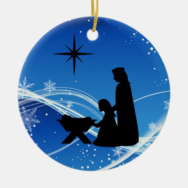Personalized Nativity Scene Christmas Ornament (Front)