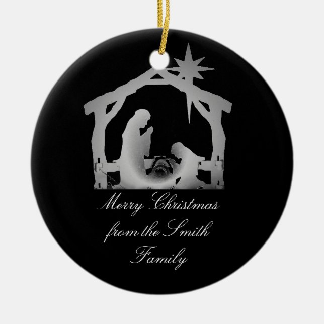 Personalized Nativity Star Christmas Ceramic Ornament (Front)