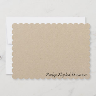 Personalized Natural Linen Flat Note Card with