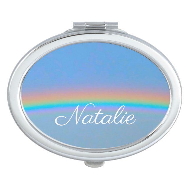 Personalized natural real rainbow compact mirror (Front)