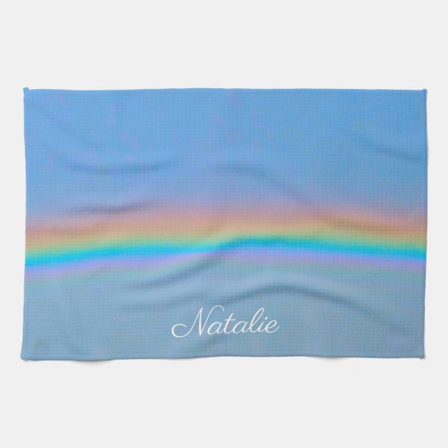 Personalized natural real rainbow kitchen towel (Horizontal)