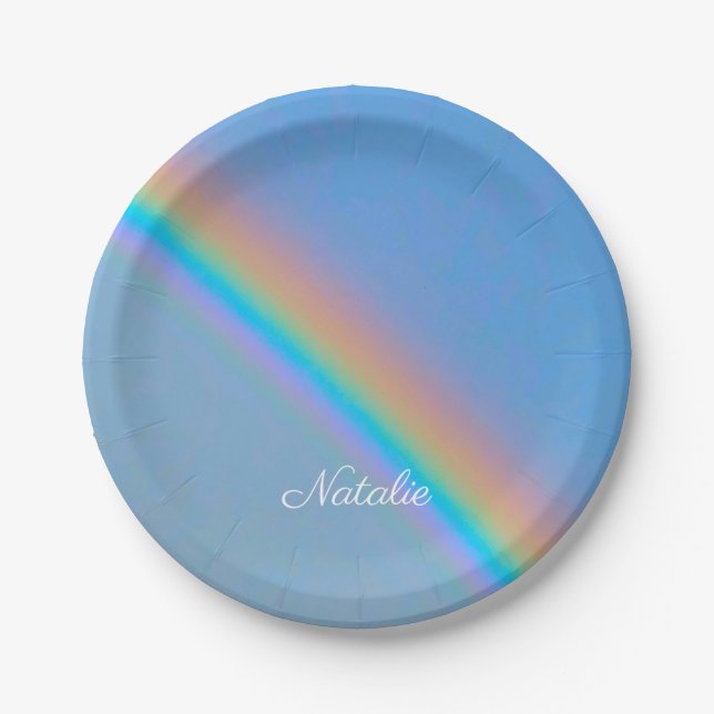 Personalized natural real rainbow paper plates (Front)