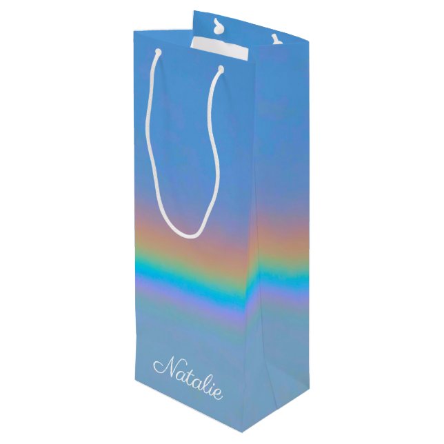 Personalized natural real rainbow wine gift bag (Back Angled)