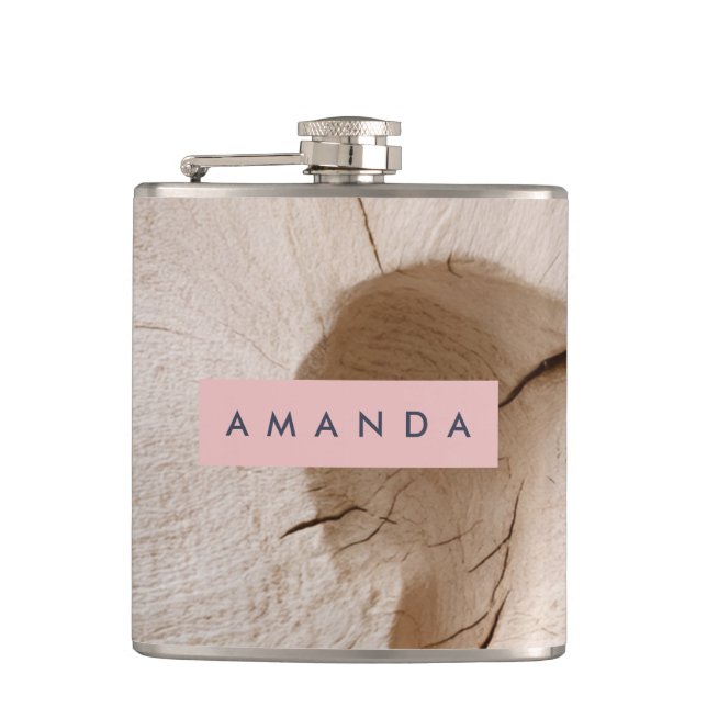 Personalized Natural Wood Grain Texture Flask (Front)