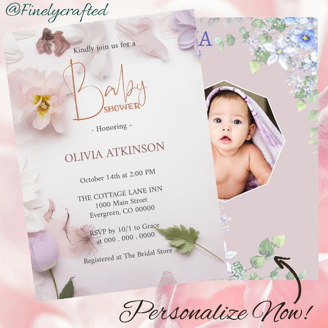Personalized Nature Floral Photo Baby Shower  Invitation (Creator Uploaded)