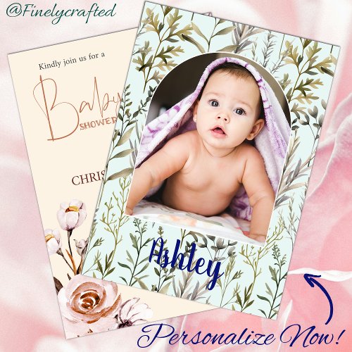 Personalized Nature Floral Photo Baby Shower  Invitation