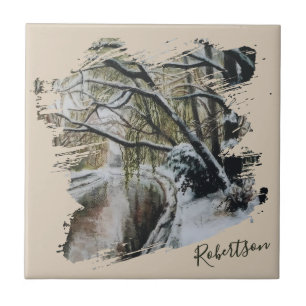 Personalized Nature Watercolor Winter Wonderland  Ceramic Tile