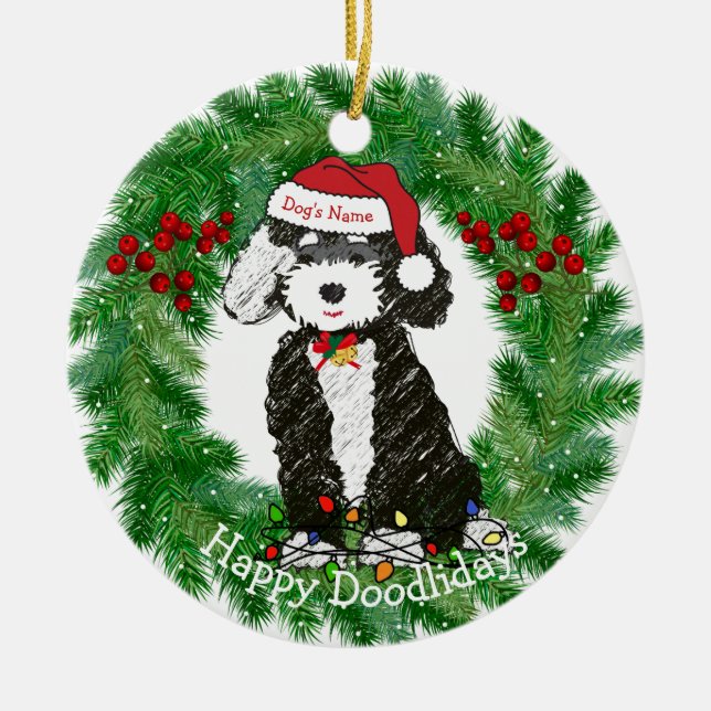 Personalized Naughty Bernedoodle Ceramic Ornament (Front)
