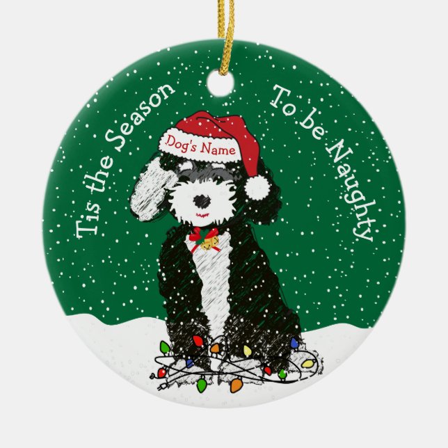 Personalized Naughty Bernedoodle Ceramic Ornament (Front)