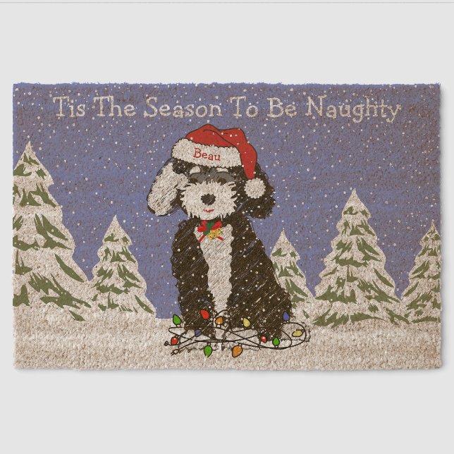Personalized Naughty Bernedoodle Coir Mat (Front)