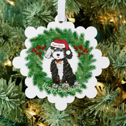 Personalized Naughty Bernedoodle Snowflake Ornament Card