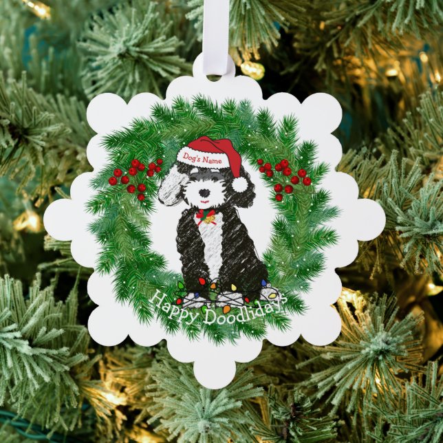 Personalized Naughty Bernedoodle Snowflake Ornament Card (Insitu (Tree))