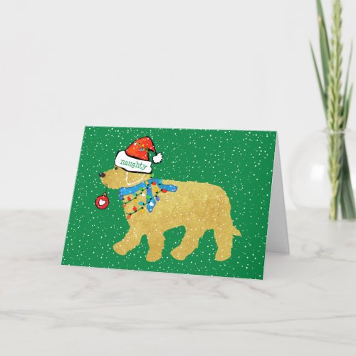 Personalized Naughty Christmas Goldendoodle Holiday Card