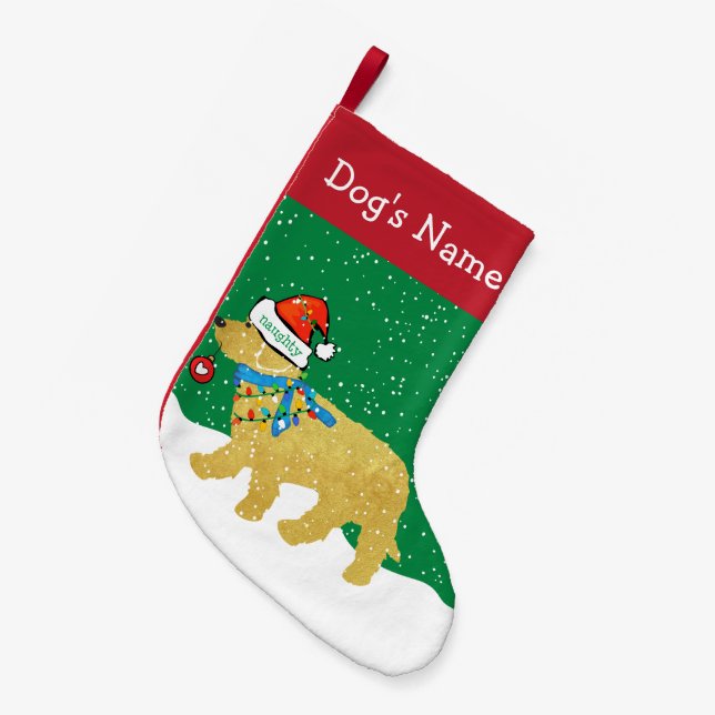 Personalized Naughty Christmas Goldendoodle Small Christmas Stocking (Front (Hanging))