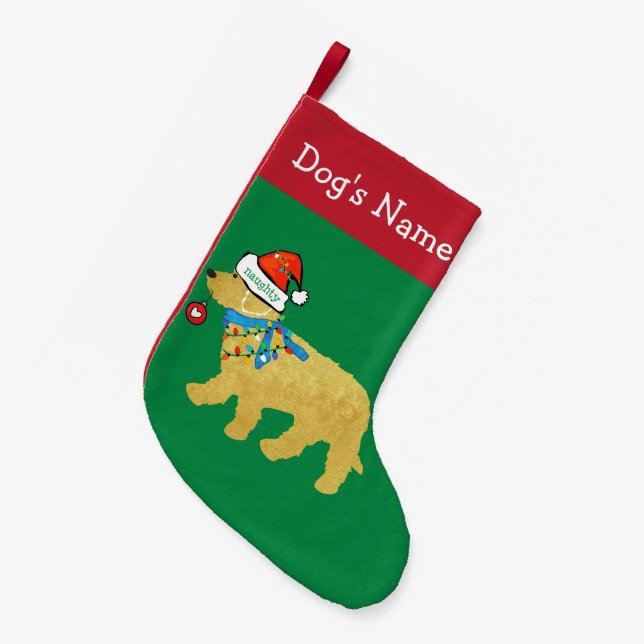 Personalized Naughty Christmas Goldendoodle Small Christmas Stocking (Front (Hanging))