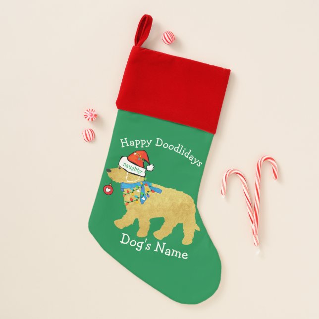 Personalized Naughty Christmas Goldendoodle Stocking (Front)