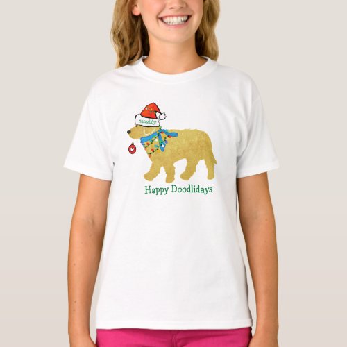 Personalized Naughty Christmas Goldendoodle T_Shirt