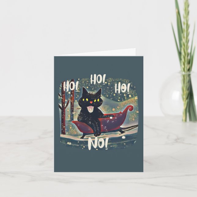 Personalized Naughty Funny Black Cat Christmas Holiday Card (Front)