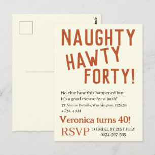 Personalized naughty hawty forty funny birthday  postcard