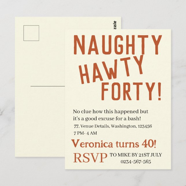 Personalized naughty hawty forty funny birthday  postcard (Front/Back)