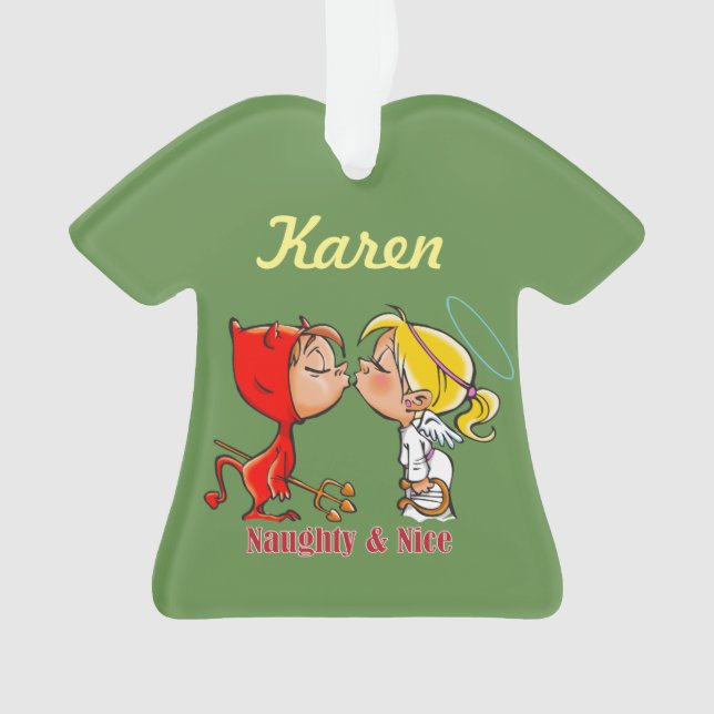 Personalized Naughty & Nice Devil Angel Ornament (Front)