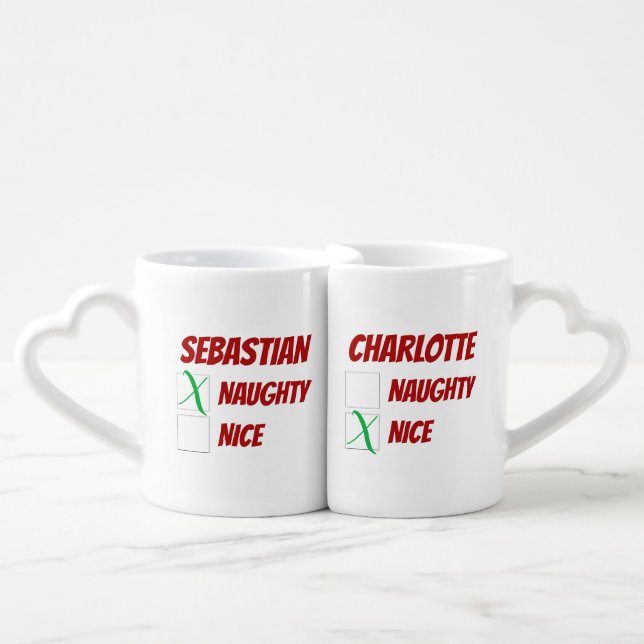 Personalized Naughty or Nice Christmas Fun Coffee Mug Set (Front Nesting)