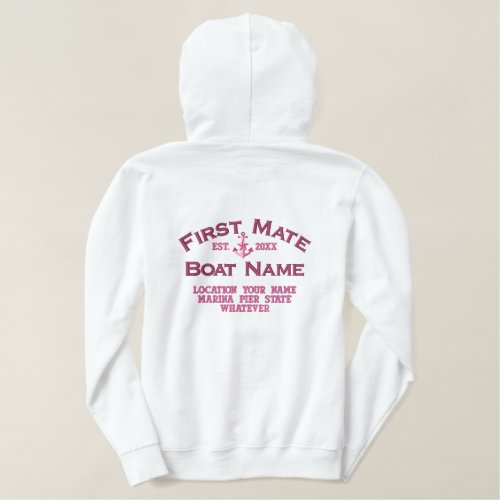 Personalized Nautic FIRST MATE Names Boats PLUS Embroidered Hoodie