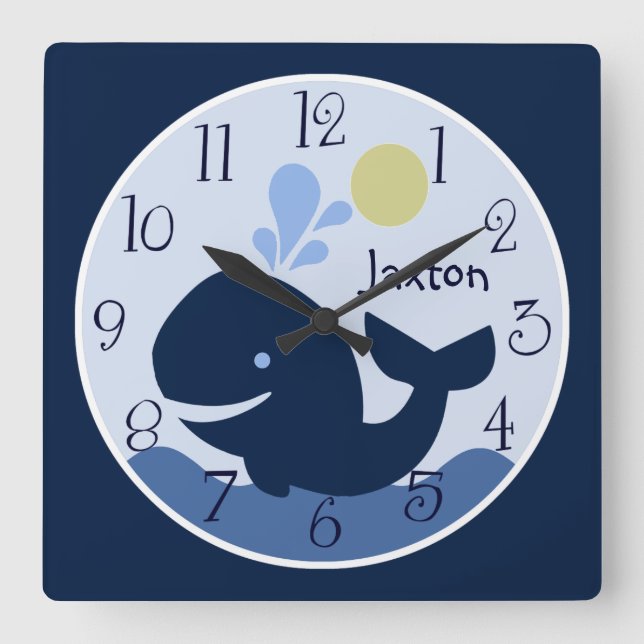 Personalized Nautical Ahoy Mate Whale Baby Clock (Front)